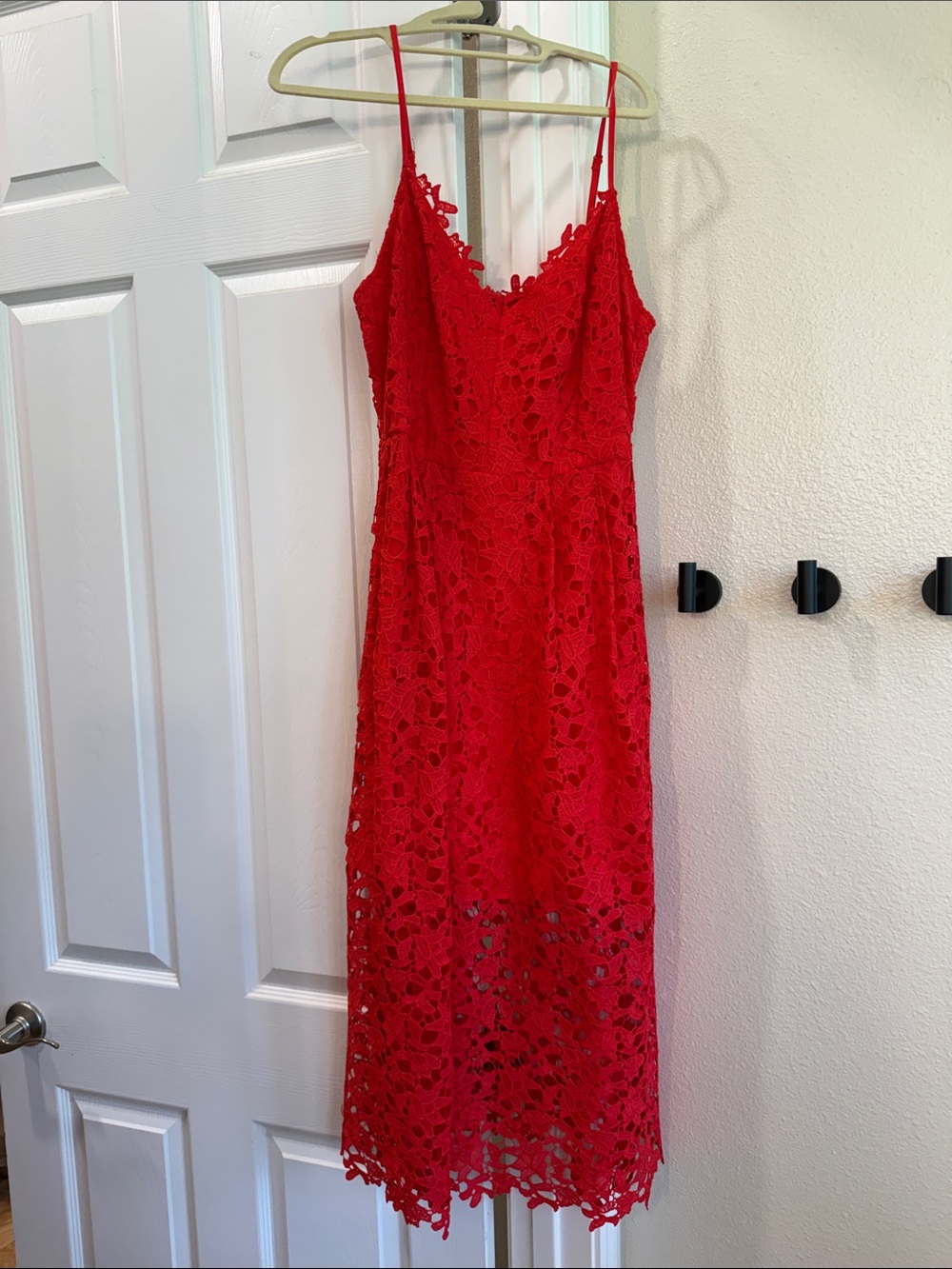 Astr Red Lace Midi Dress with Spaghetti Straps